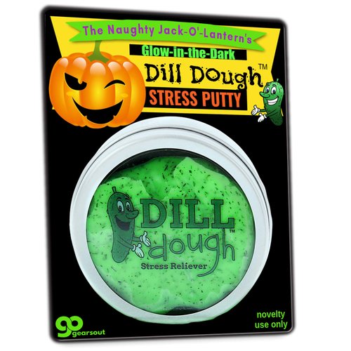 Gears Out Halloween Dill Dough Stress Putty - Naughty Jack-O-Lantern's Special Halloween Edition Design - Stress Putty for Friends - Made with Real Dill, Neon Green, Glow-in-The-Dark Therapy Putty