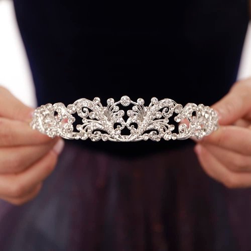 JWICOS Wedding Tiara for Women and Girls Pageant Crown Headband Queen Birthday Crowns Rhinestone Bridal Crown for Birthday Decorations Party (Silver)