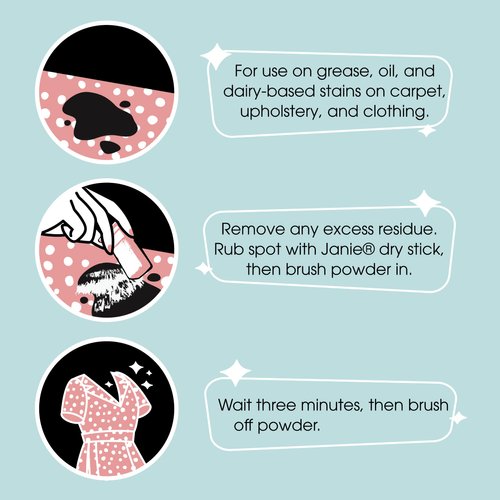 Janie Dry Stick Spot Cleaner (.4 oz) - Dry Cleaner In A Stick - Stain Remover - Absorbs Most Grease,Oil,Dirt,& Food Stains