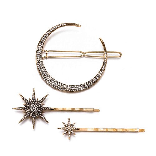 3 PCS Women Alloy Rhinestone Moon Snowflake Star Hair Clip Bobby Pins Hair Barrettes Beauty Hair Styling Accessories
