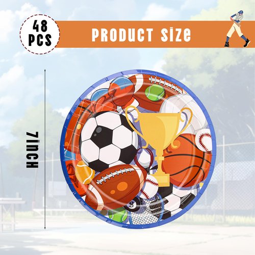 YTYOTO 48 Pcs Sports Birthday Party Decorations Plates, Sports Party Favors, Sports Themed Party Decorations Tableware Set for Birthday Parties, Theme Parties, Weddings, Barbecues (7 Inches)