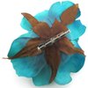 4 1/2 inch Shiny Teal Blue Poly Silk Rose Flower Brooch Pin with Locking Bale