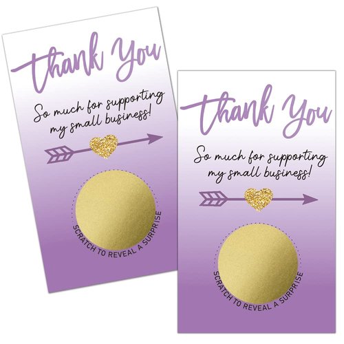 Haizct 50 Pack Purple Thank You Blank Gift Certificate Scratch Off Cards for Small Business, Spa Beauty Makeup Hair Salon, Bridal Shower, Baby Shower, Country Wedding, Gold-GK090