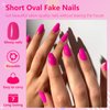 AddFavor Oval Press on Nails Short Fake Nails, 240pcs Hot Pink Nails Press on Almond False Nail Full Cover Acrylic Nail for Women and Girls