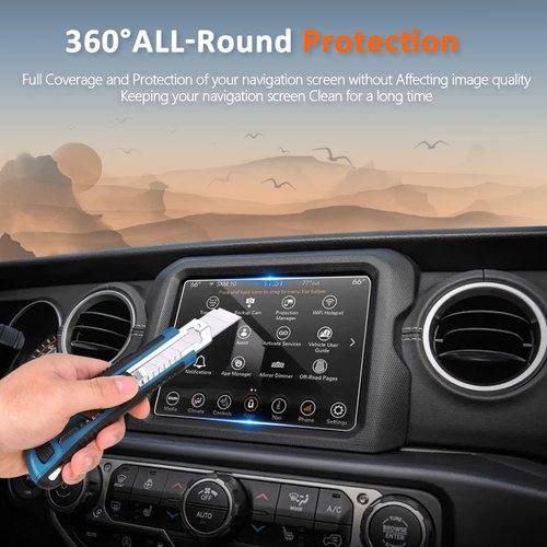 CDEFG Tempered Glass Screen Protector for (2020-2023) Jeep Gladiator / (2018-2023) Jeep Wrangler 8.4" Touch Screen, Navigation Radio Infotainment Display Glass Protective Screen Film (8.4 Inch)