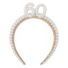 AMCAMI 60th Birthday Headband for Women Birthday Pearl Headband Beaded Headbands Gift Hair Accessory for Women 60th Rhinestone Headband for Women 60th Birthday Decorations