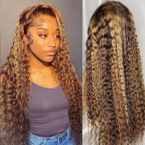 BLOCKICE Highlight Ombre Lace Front Wig Human Hair Wigs for Black Women 4/27 Honey Blonde 13x4 De...