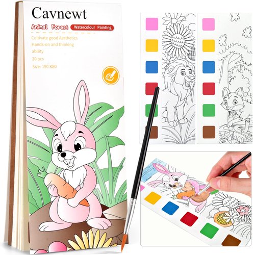 Cavnewt Watercolor Coloring Books for Kids Ages 4-8, Pocket Watercolor Painting Book Sets, Mess Free Paint with Water Books for Toddlers, Travel Activities Arts Party Birthday Gifts for Girls Boys
