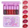 6 Colors Grapes Lip Tint Stain Set, Korean Velvet Lip Stain Watery Lip Stain Tint Moisturizing Mini Liquid Lipstick Set, Long Wearing, Non-Stick Cup, Waterproof, High Pigment, Lip Tint Makeup