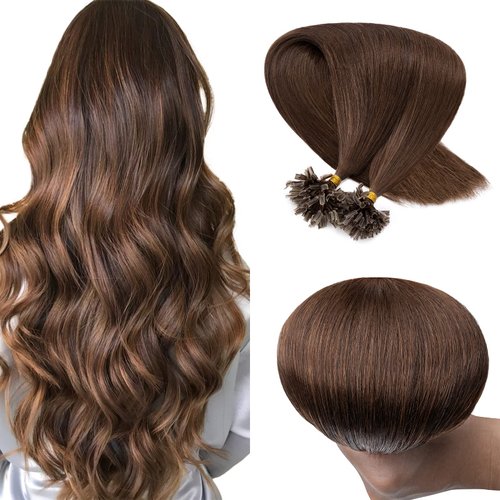 SEGO U Tip Hair Extensions Human Hair Pre Bonded Keratin Fushion Nail Tip Human Hair Extensions 100% Real Remy Hair Silky Straight 100 Strands/Pack 50g 18 Inch #04 Medium Brown
