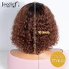 JOEDIR HAIR Short Curly Wig with Bangs Human Hair for Women Ombre Brown 10 inch Short Water Wave Curly Bob Wig Glueless Wig 150% Density (Color: TT1B/33)