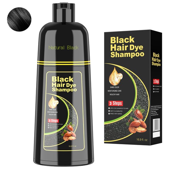 BELEZALIB Black Hair Dye Shampoo for Woman & Man, Argan Hair Color Shampoo 3 in 1, Semi-Permanent Gray Hair Coverage, Mild Formula, Lasts 30 Days(16.90 oz)