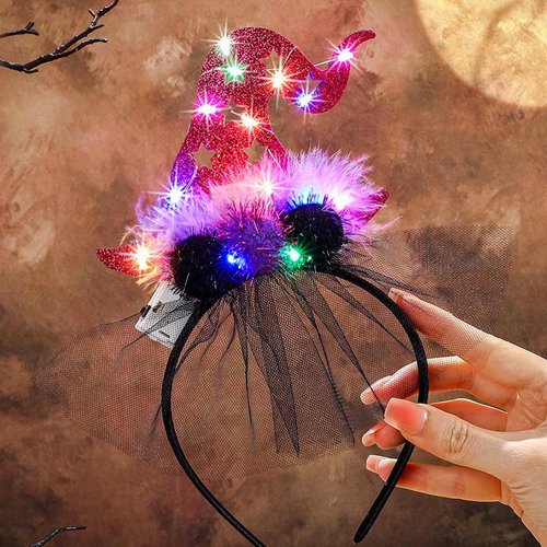 Outyua Light up Halloween Headband Led Witch Hat Headbands Purple Witch Hats Witches Hats for Women