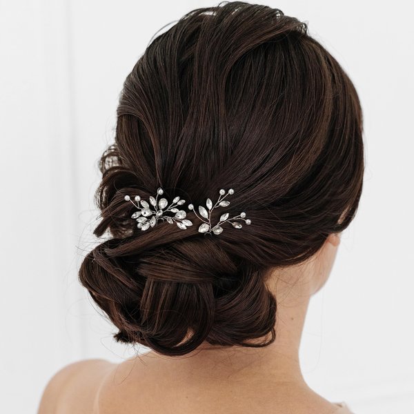 SWEETV Crystal Bridal Hair Clips, 2pcs Handmade Rhinestone Bridal Hair Pins Set for Women, Girls, Bridesmaids, Wedding Hair Accessories