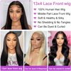 NVL Lace Front Wigs Human Hair Pre Plucked with Baby Hair 200 Density 13x4 HD Transparent Straight Lace Front Wigs for Women Human Hair Glueless (22 Inch, Natural Color)