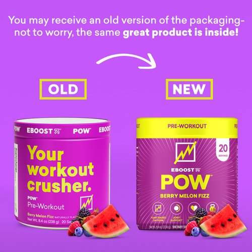 EBOOST POW Natural Pre Workout Powder - 20 Servings - Berry Melon Fizz - Pre Workout Supplement for Performance, Joint Mobility Support, Energy, Focus - Men & Women - Non-GMO, Gluten-Free, No Creatine