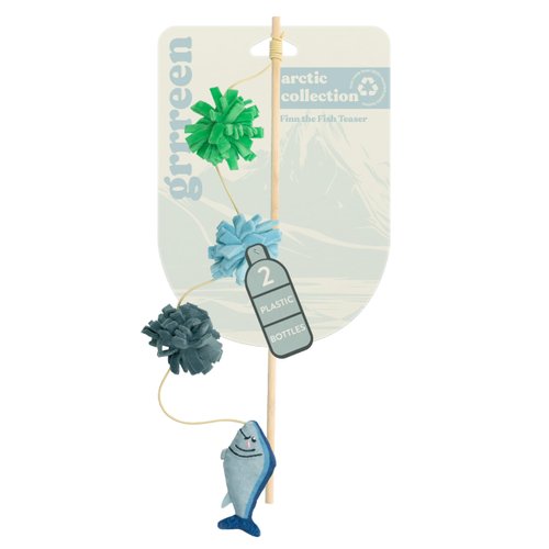 GRRREEN Stuffed Animal Cat Toy | Arctic Collection | Fish Teaser Toy for Indoor Cats | Cute Interactive Plush Toys for Swatting and Playing | Made of Eco-Friendly & Recycled Materials - Go Green!