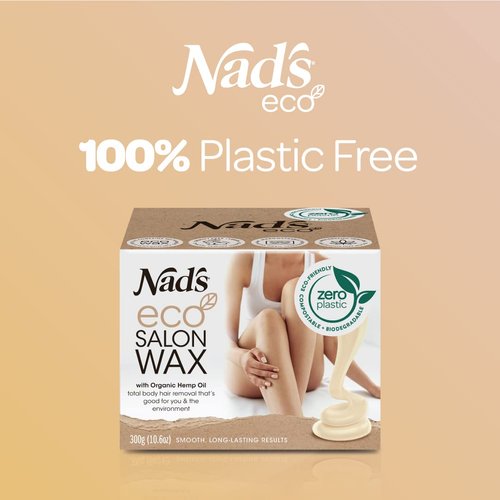 Nad's Eco Salon Wax, Professional salon Quality Microwaveable Hard Stripless Wax, Plastic Free Vegan Wax, Includes 300g Eco Wax & 1 Wooden Spatula