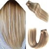 VALIILO 14 inch Human Hair Extensions Clip in Highlighted Golden Brown with Blonde Balayage Hair Extensions Clip in Remy Thick Hair Real Straight Natural Hair Extensions 7pcs 120g