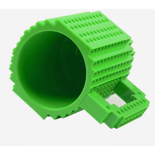 Tmango Build-on Brick Mug with 3 Pack of Character Blocks, DIY Building Blocks Coffee Mug, Puzzle Cup for Creative Kids, Men or Women Xmas Birthday Gift (Green)