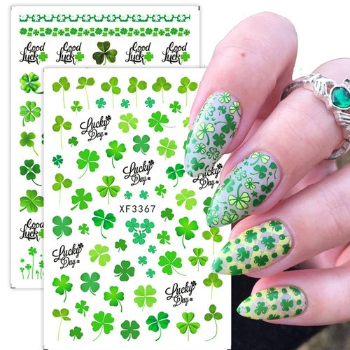 St. Patrick’s Day Nail Art Stickers Shamrock Nail Stickers 3D Self-Adhesive Luck of Irish Clover Nail Decals Leprechaun Shamrock Nail Deisgn for Women Nail Art Supplies Manicure Tips 6sheets (clover 1)