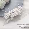 Unsutuo Flower Bride Wedding Hair Comb Silver Pearl Bridal Hair Accessories Leaf Hair Piece for Women and Girls