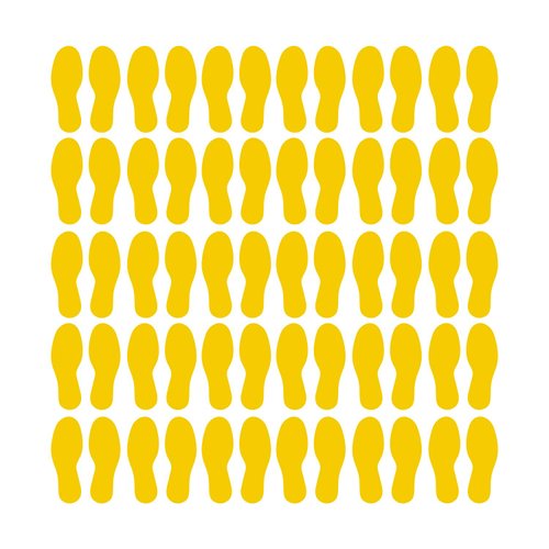 LiteMark Durable Gloss Finish Yellow 9 Inch Medium Size Footprint Decal Vinyl Stickers | Great for Floors, Ceilings, Walls, and Most Smooth Surfaces | Pack of 60 Footprints (30 Pairs)