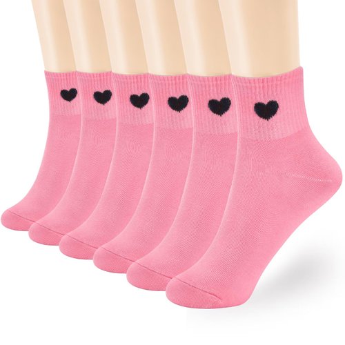 inhees Women's Thin Cotton Socks, Soft Above Ankle Crew socks 6-Pairs Cute Fun Heart Novelty Socks (packed a Present box)