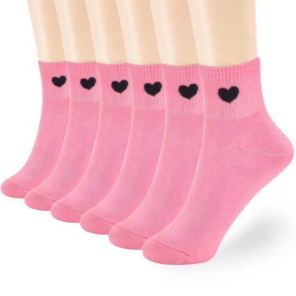 inhees Women's Thin Cotton Socks, Soft Above Ankle Crew socks 6-Pairs Cute Fun Heart Novelty Socks (packed a Present box)