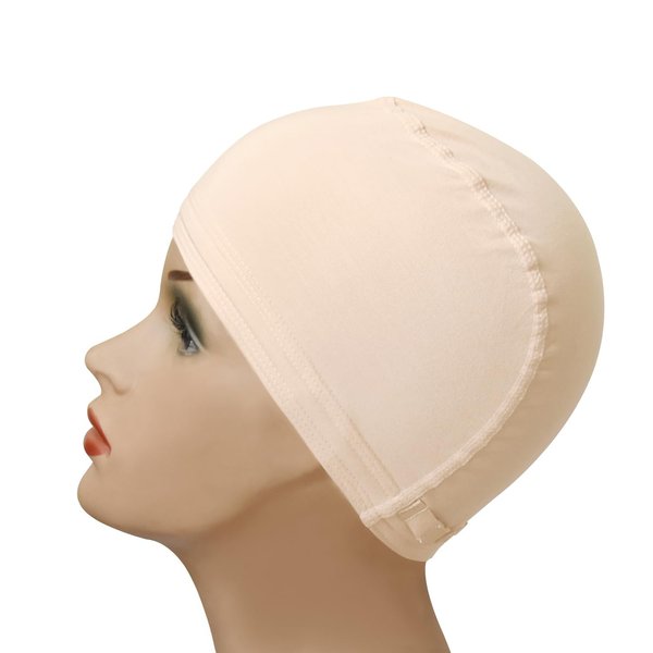 Bamboo Fiber Wigs Cap Soft Lace Fiber Wigs Cap with Adjustable Strap for Wig Making (Beige)