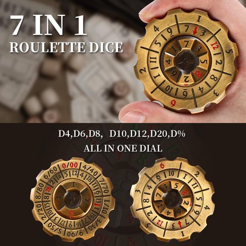 2-in-1 DND Dice & Fidget Spinner(1 Pack), Unique Roulette D&D Dice, Cool Spinner D&D Metal Dice Set, D6, D8, D10, D12,D20,D% 7-in-1 Dungeons and Dragons Dice Set，MTG RPG Role Playing Gaming Dice