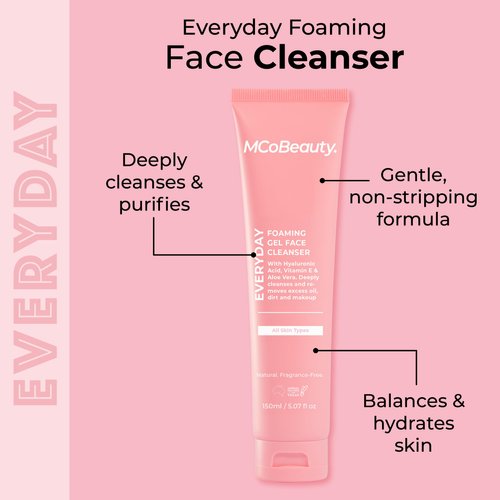 MCoBeauty Everyday Foaming Face Cleanser - Deep Cleansing & Hydration, Vegan, Cruelty Free Cosmetics