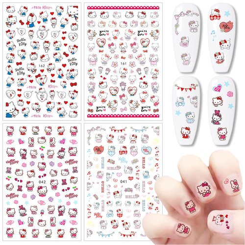 8 Sheets Cute Nail Stickers Cartoon Nail Decals 3D Self Adhesive Design Nail Supplies Cute Designer Nail Stickers for Women Girls DIY Manicure Tips Kawaii Nail Art Stickers