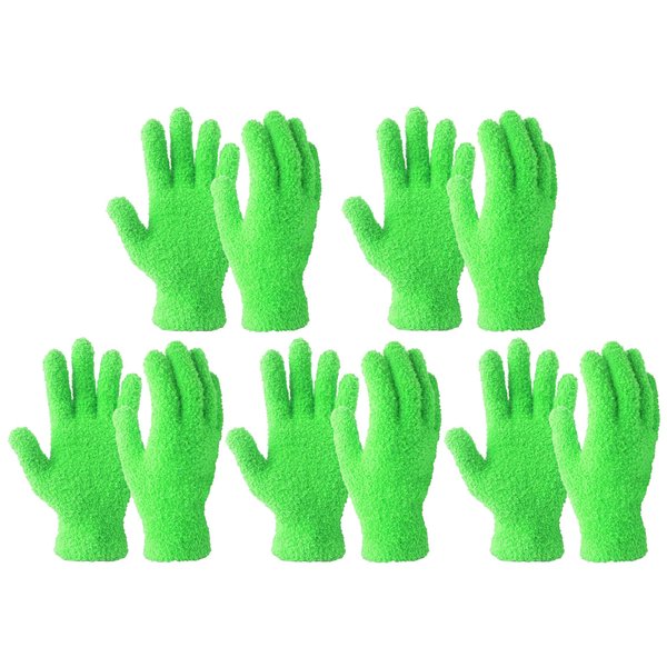 Evridwear Microfiber Dusting Gloves, Dusting Cleaning Glove for Plants, Blinds, Lamps and Small Hard to Reach Corners, 5 Pairs (Green L/XL)