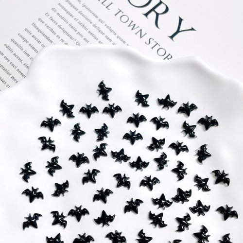 30Pcs Halloween Nail Charms 3D Resin Nail Art Charms Black Bat Nail Gems with Rhinestones Black Halloween Nail Charms for Acrylic Nails Supplies for DIY Manicure Nail Art Decorations