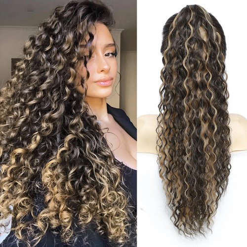 ISMELSA 24 INCH Ponytail Extension Claw Clip Ponytail Extensions Long Natural Curly Wavy Ponytail Hair Extensions Clip in Ponytail Synthetic Hair pieces for Women (F8/27)