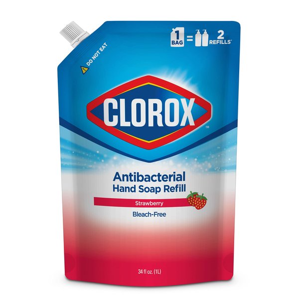 Clorox Liquid Hand Soap Refill 34 oz Scent Liquid Hand Washing Soap Refill Washes Away Dirt on Skin Soft on Hands Tough on Dirt, Strawberry - Clorox Hand Soap, Hand Wash, Foam Soap, Kitchen Hand Soap