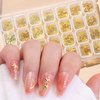 28 Grids Gold Metal Nail Studs, Multiple Shapes Rivet Jewelry Accessories, 3D Mix Geometry Nail Art Glitter Flakes Decorations Set for Women Girls Manicure Acrylic Nails Supplies DIY Crafts Sequins