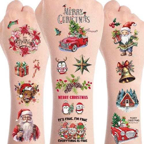 Christmas Temporary Tattoos for Kids - 8 Sheets Christmas Fake Tattoos for Boys Girls Santa Claus Xmas tree Stickers Christmas Eve Gift for Kids Birthday Party Supplies