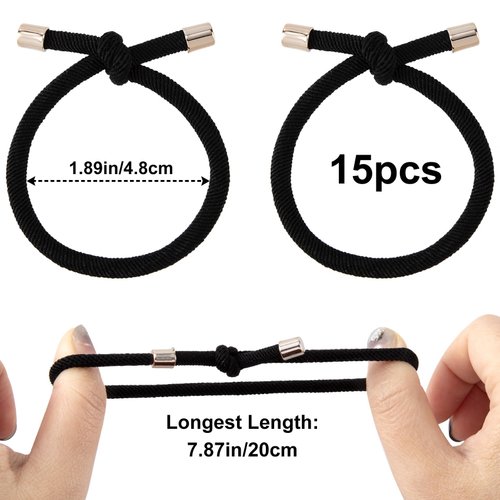 KIKOOD 15pcs Black Elastic Hair Ties Ponytail Holders for Women Knotted Hair Rope Adjustable Stretchy Rubber Bands Bow Hair Ties for Girls Hair Accessories