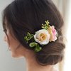 Fangsen Wedding Boho Blue Pink Orange Yellow Rose Flower with Grass Leaves Hair Comb Bridal Headpiece Floral Hair Accessories for Brides and Bridesmaids Silver (Ivory+Pink)