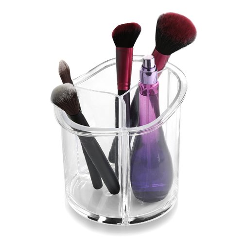 BINO The Triad' 3 Compartment Acrylic Makeup and Jewelry Organizer, Clear and Transparent Cosmetic Beauty Vanity Holder Storage, Clear