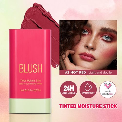 Ofanyia Cream Blush Stick, Unique Roating Design Multi-Use Blush Stick for Lip and Cheek Tint, Lightweight Easy to Blend Natural Cream Blusher, Velvet Matte Texture Blush Face Stick, Cruelty Free