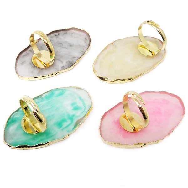 Honbay 4PCS Resin Marble Nail Art Palette Rings Gel Polish Mixing Trays DIY Color Plates Nail Art Polish Holder with Adjustable Finger Ring for Nail Art