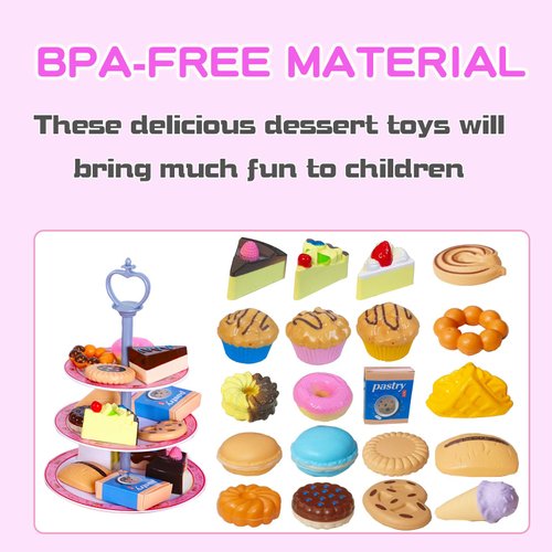 Hummigoo Tea Party Set for Little Girls, Pretend Dessert Food Set for Kids Age 3 4 5 6 7 8 9, Kids Kitchen Pretend Play Dessert Set for Girls Princess Boys