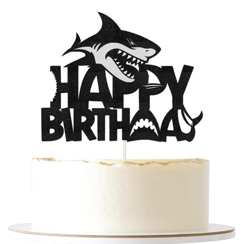 ShuanQ Happy Birthday Cake Topper - Shark Cake Decor for Kids Boys Girls - Ocean Animal Theme Birthday Party Decoration - Children Birthday Party Favors Supplies Cake Picks