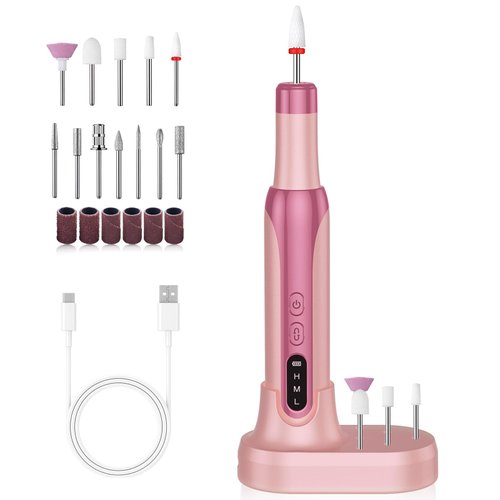 Cordless Nail Drill, High Speed Nail Drill Kit Professional, 3-Speed Change Nail Drill Machine with 12 Nail Drill Bits, Double Mode Charging Efile Nail Drill for Nail Gel Removal Exfoliation (Pink)