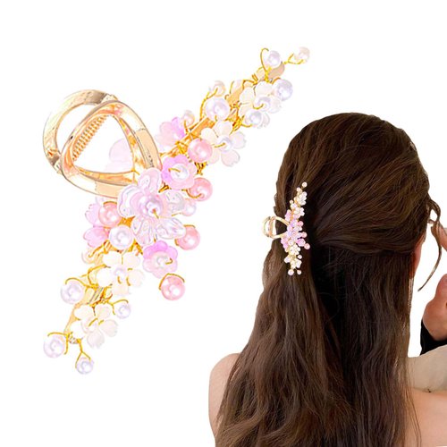 Wosois Flower Hair Clips Silver Hair Claw Clip Handmade Rhinestone Barrette Clamps Accessories fo...