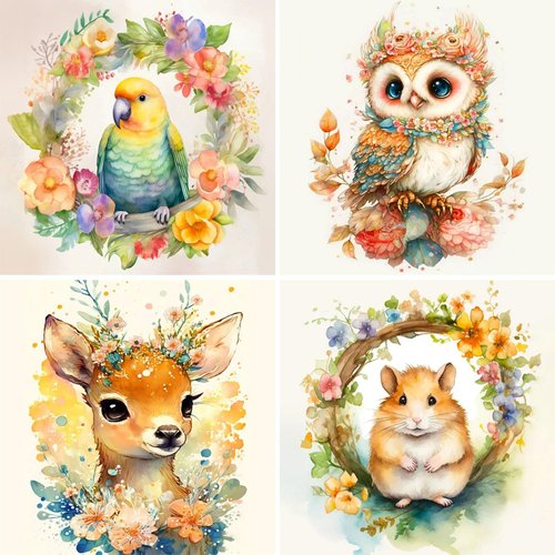 bleihum 4 Pack Paint by Numbers Kit for Kids Ages 4-8-12, Animal Paint by Number for Kids, DIY Acrylic Oil Painting Kit for Wall Decor Gift(Frameless,8X8inch)