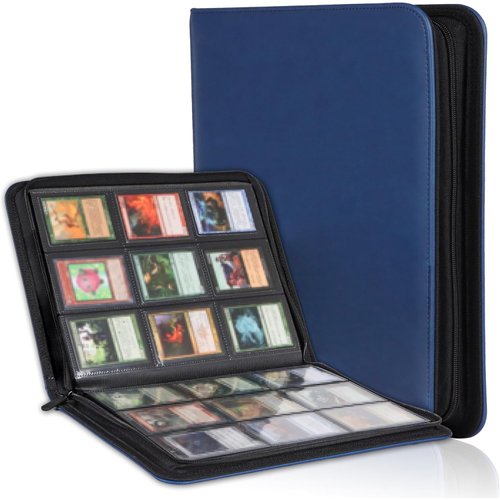 9 Pocket Card Binder, Premium Zip Trading Card Binder, 360 Double Sided Pocket PU Collection Binder, Collector Album, Card Folder for MTG, TCG, Sports Cards, (Blue)